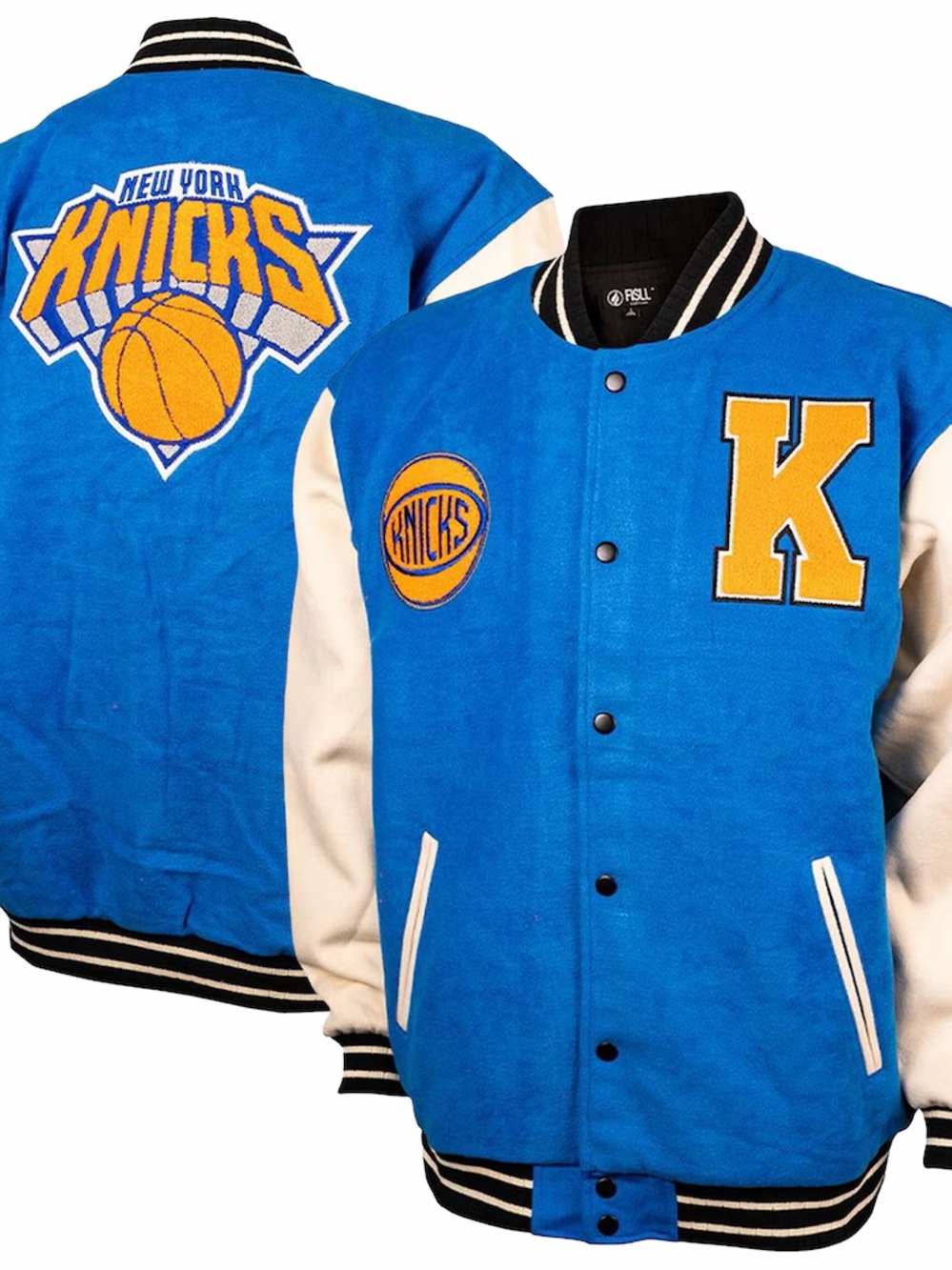 Unisex New York Knicks FISLL Blue/Cream Full-Snap Varsity Jacket